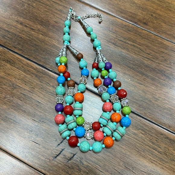 Vintage style Multicolor Beaded statement Necklace - Picture 1 of 3